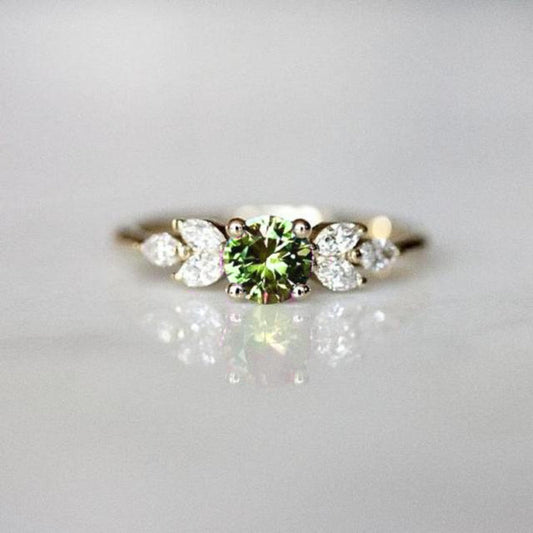 Enchanting White Green Zircon Ring