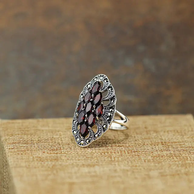 Antiker Granat 925 Sterling Silber verstellbarer Ring