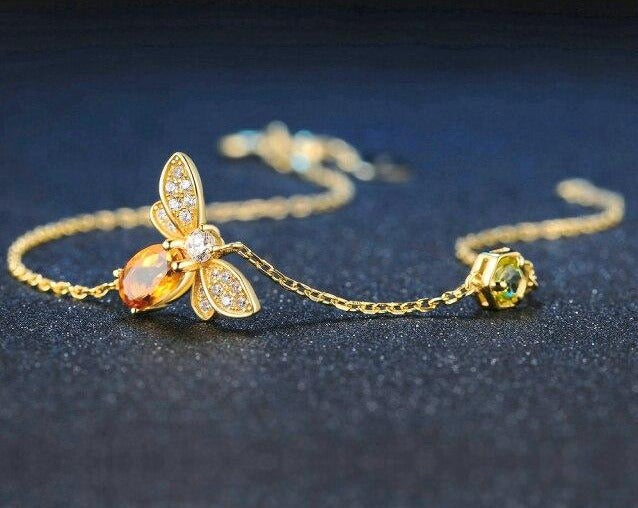 Spiritual Bee Citrine Gold Plated Bracelet