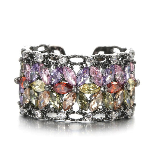 Verstellbarer Ring mit Chakra-Blume und Zirkonia 