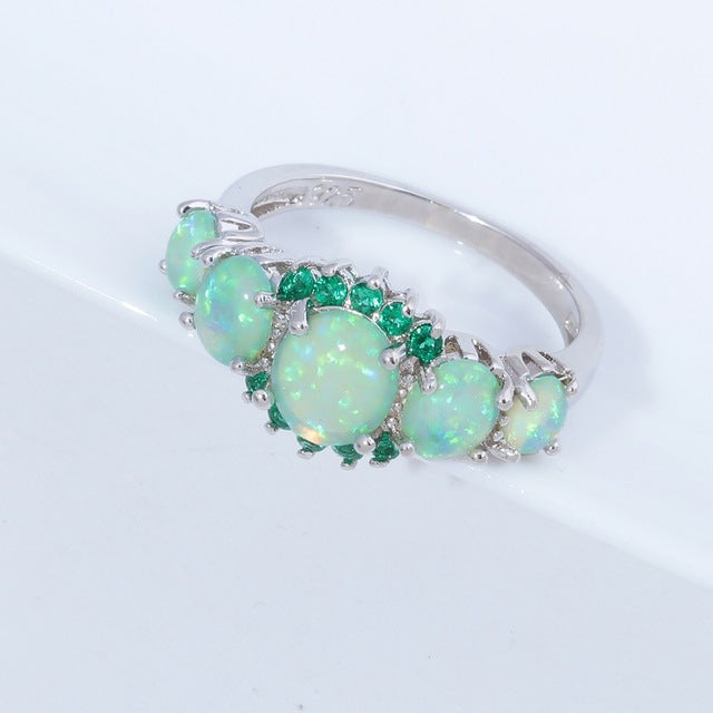 Green Opal Garnet Silver Ring