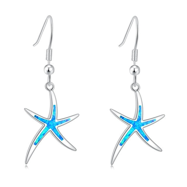Spiritual Fire Opal Silver Starfish Earrings