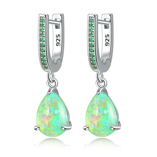 Green Opal Silver Earrings