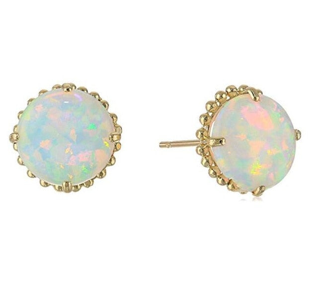 Shining White Opal Gold Plated Earrings