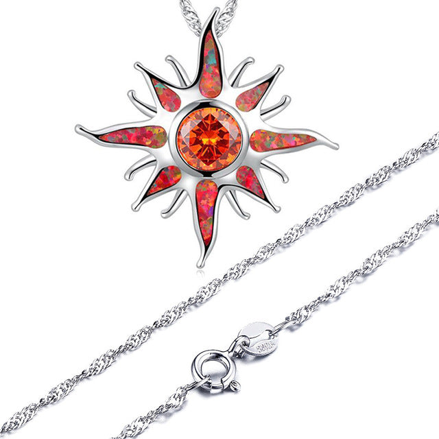 Sunstar Fire Opal Garnet Silver Necklace