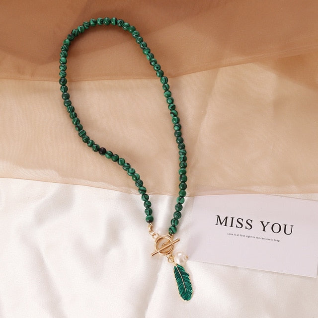 Spiritual Malachite Stone Pearl Necklace