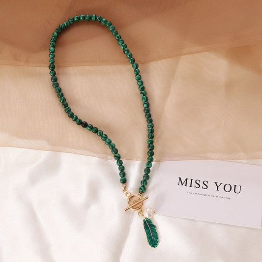Spiritual Malachite Stone Pearl Necklace